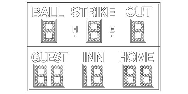 12'0.25" x 8'0.5" Baseball Scoreboard w/ Hit/Error Indicators