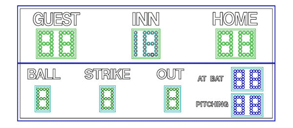 28'0.5" x 8'0.5" Baseball Scoreboard w/ at Bat and Pitching Digit