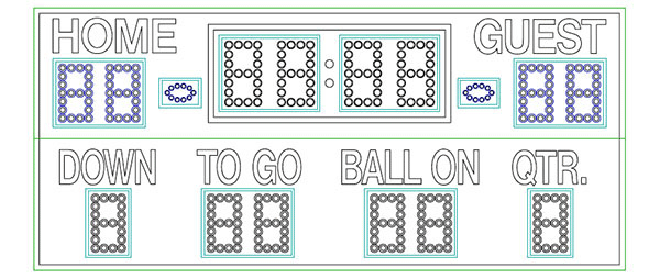 18'0.25" x 8'0.5" Football Scoreboard w/ Football Indicator