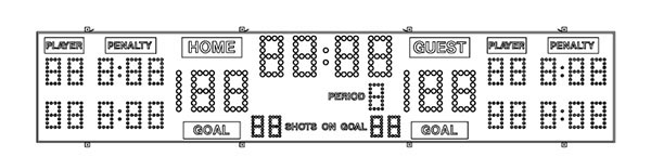 18'0.25" x 8'0.5" Hockey Scoreboard w/Shots on Goal Digits