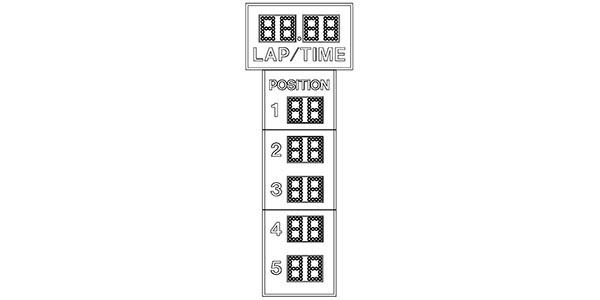 8'0" x 24'0" Racetrack Scoreboard w/Positions 1-5