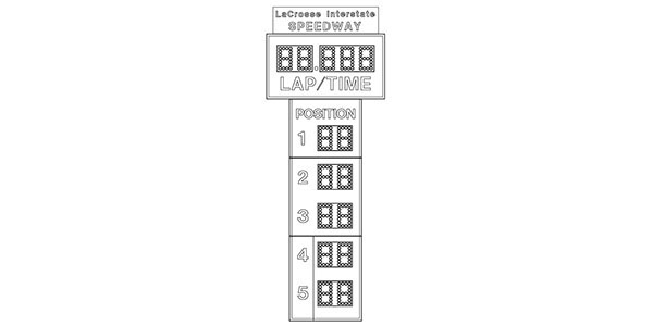 23'7.5" x 11'4" Racetrack Scoroeboard w/Position 1-5