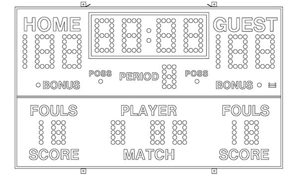 9'0" x 5'5" Basketball Scoreboard w/Wrestling&Volleyball Capability