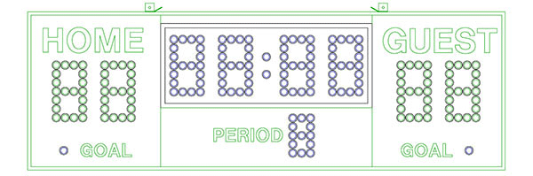 9'0.37" x 3'0.125" Hockey Scoreboard w/Goal Indicators