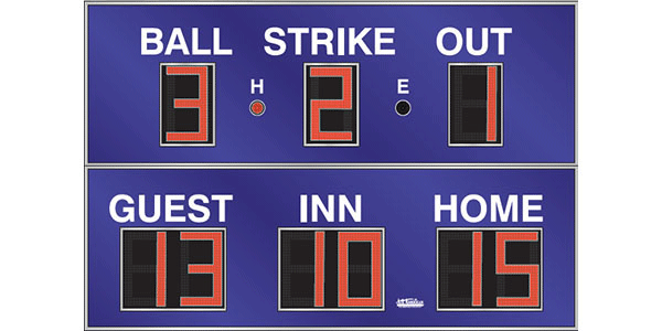 12'0" x 8'0" Baseball Scoreboard w/Hit/Error Indicators