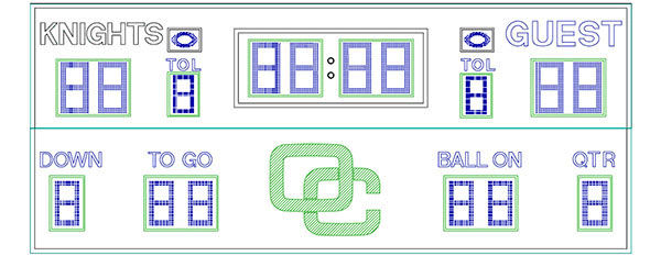 24'0.25" x 10'0.5" Football scoreboard w/Football Indicators&TOL Digits