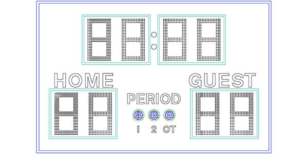 8'0.25" x 5'0.25" Football Scoreboard w/12OT Indicators