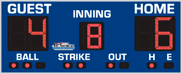 4'0" x 10'0" Basic Baseball Scoreboard with Hit/Error Indicators