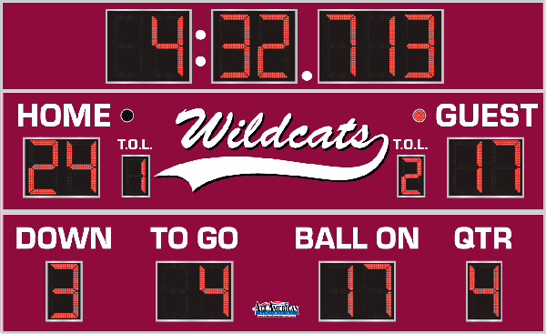 11'0.75" x 18'0" Standard Football Scoreboard with 6 Digit Timer (Track)